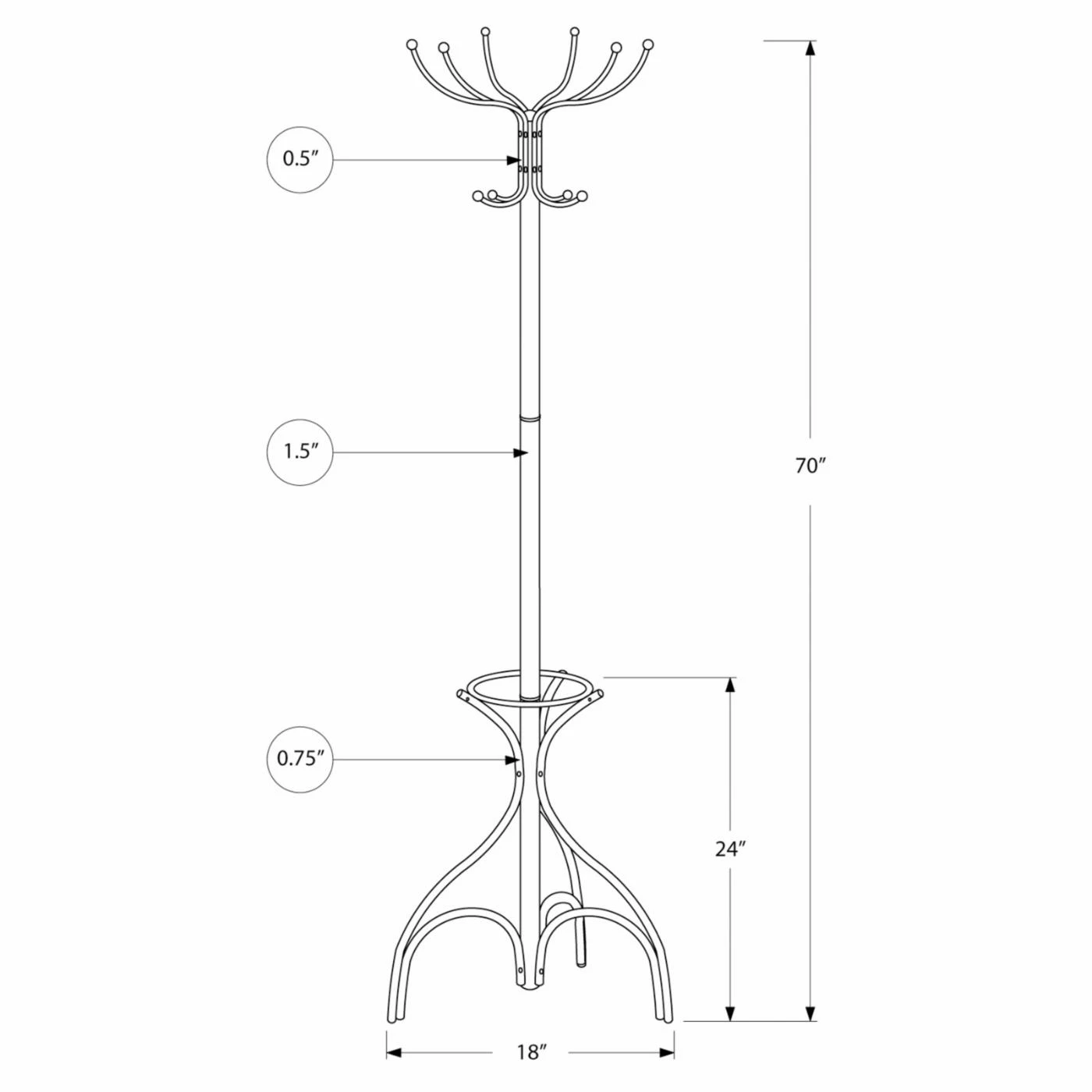 Wholesale β Monarch Specialties Metal Standing π§₯ Coat Rack With Umbrella Holder - 70H In. π₯ - Image 2