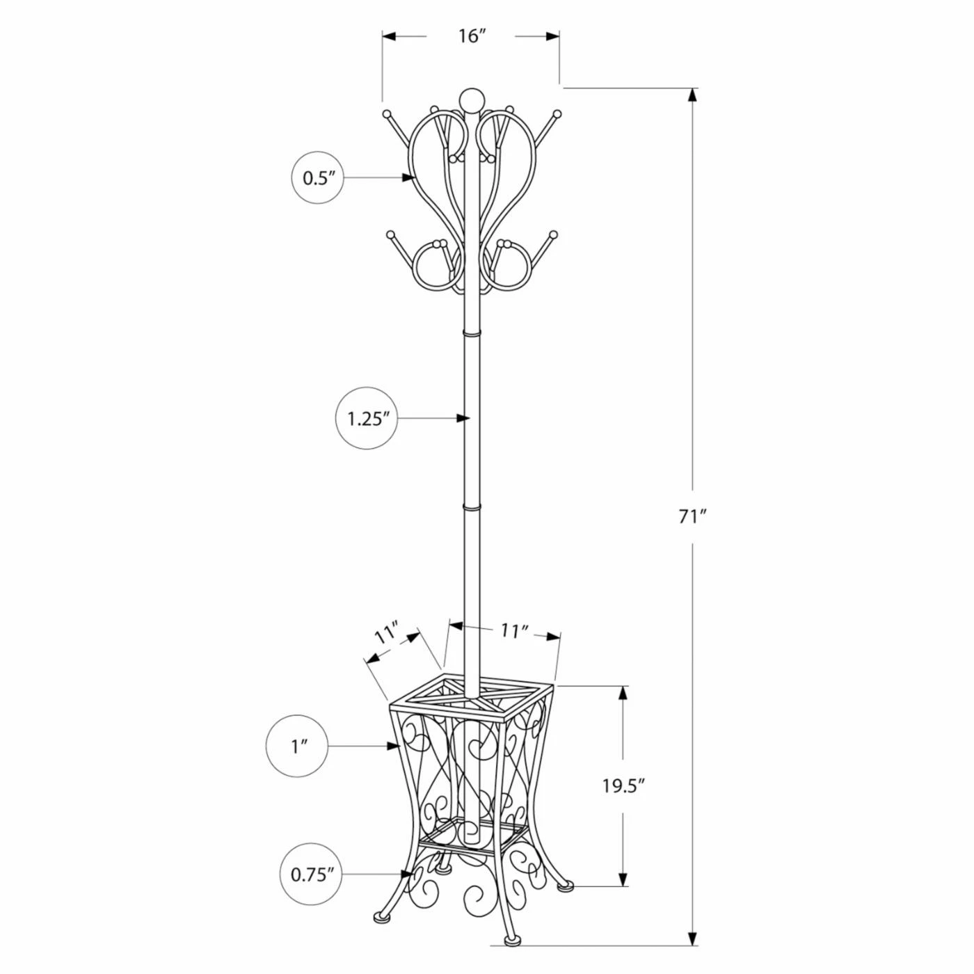 New π Monarch Specialties Black Metal Standing π§₯ Coat Rack With Umbrella Holder - 71H In. π₯ - Image 2