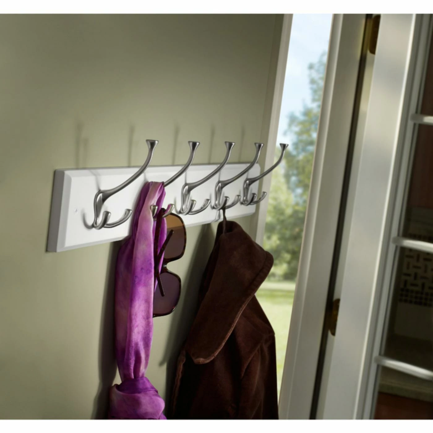 Budget 😍 Metal Liberty Hardware 27 In. 🧥 Coat And Hook Rack With 5-Tri-Hooks - Flat White / Satin Nickel ✔️ - Image 2