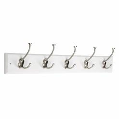Budget 😍 Metal Liberty Hardware 27 In. 🧥 Coat And Hook Rack With 5-Tri-Hooks - Flat White / Satin Nickel ✔️