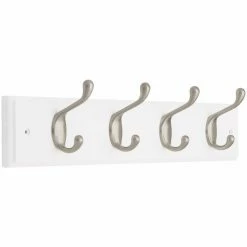 Promo ๐ Metal Liberty Hardware 18 In. ๐งฅ Coat And Hook Rack With 4-Heavy-Duty Hooks - Flat White / Satin Nickel ๐