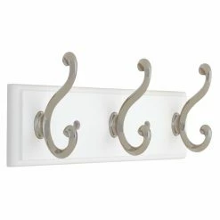 Deals 😍 Metal Liberty Hardware 10 In. 🧥 Coat And Hook Rack With 3-Scroll Hooks - Flat White / Satin Nickel 😉