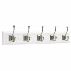 Best Pirce 😀 Metal Liberty Hardware 27 In. Architectural 🧥 Coat And Hook Rack With 5-Architectural Hooks - Flat White / Satin Nickel ⭐