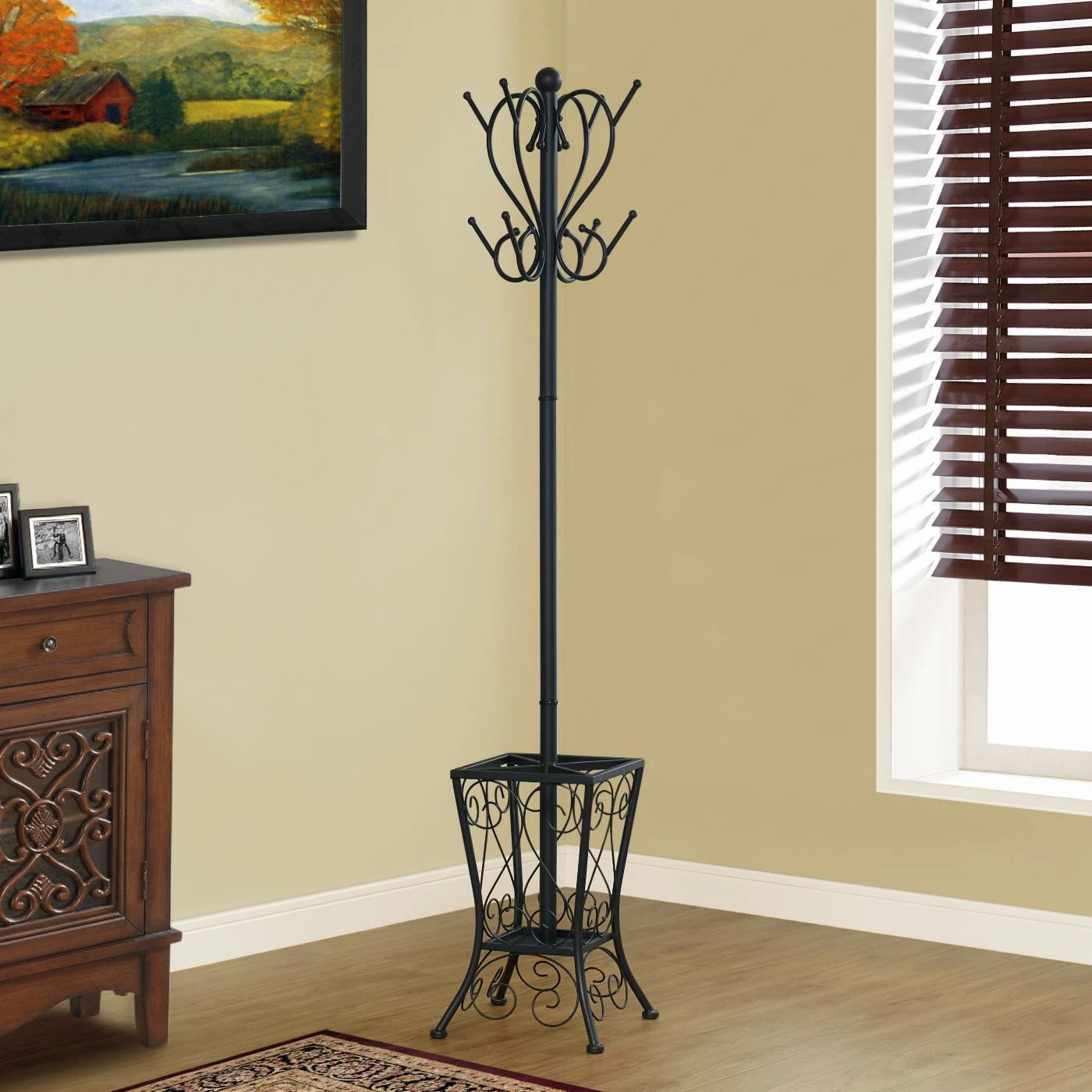 New π Monarch Specialties Black Metal Standing π§₯ Coat Rack With Umbrella Holder - 71H In. π₯