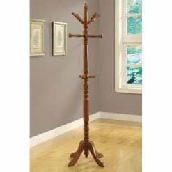Promo 🔔 Monarch Specialties Oak Traditional Solid Wood 🧥 Coat Rack ❤️