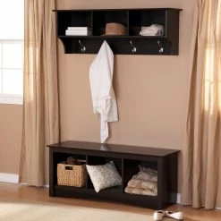 Buy 😍 Wood Prepac Sonoma Black Triple Cubby Bench & 🧥 Coat Rack Set 😉