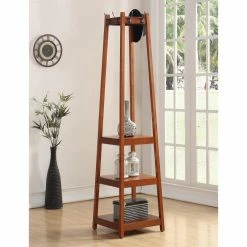 Hot Sale 😀 Wood Roundhill Furniture Vassen 3 Shelf Storage Standing 🧥 Coat Rack ✨