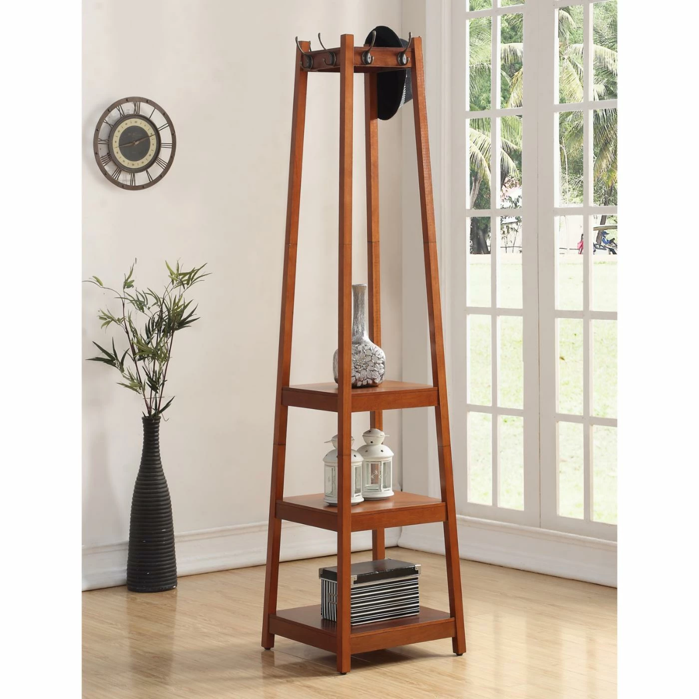 Hot Sale 😀 Wood Roundhill Furniture Vassen 3 Shelf Storage Standing 🧥 Coat Rack ✨