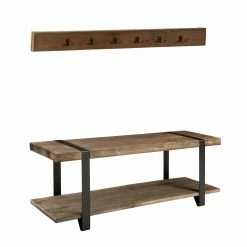 New 🎁 Alaterre Furniture Modesto 48" Metal And Reclaimed Wood Storage 🧥 Coat Hook With Bench 😍