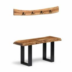 New 👍 Wood Alaterre Furniture Alpine Natural Live Edge 36 In. Bench With 🧥 Coat Hook Set 🔥